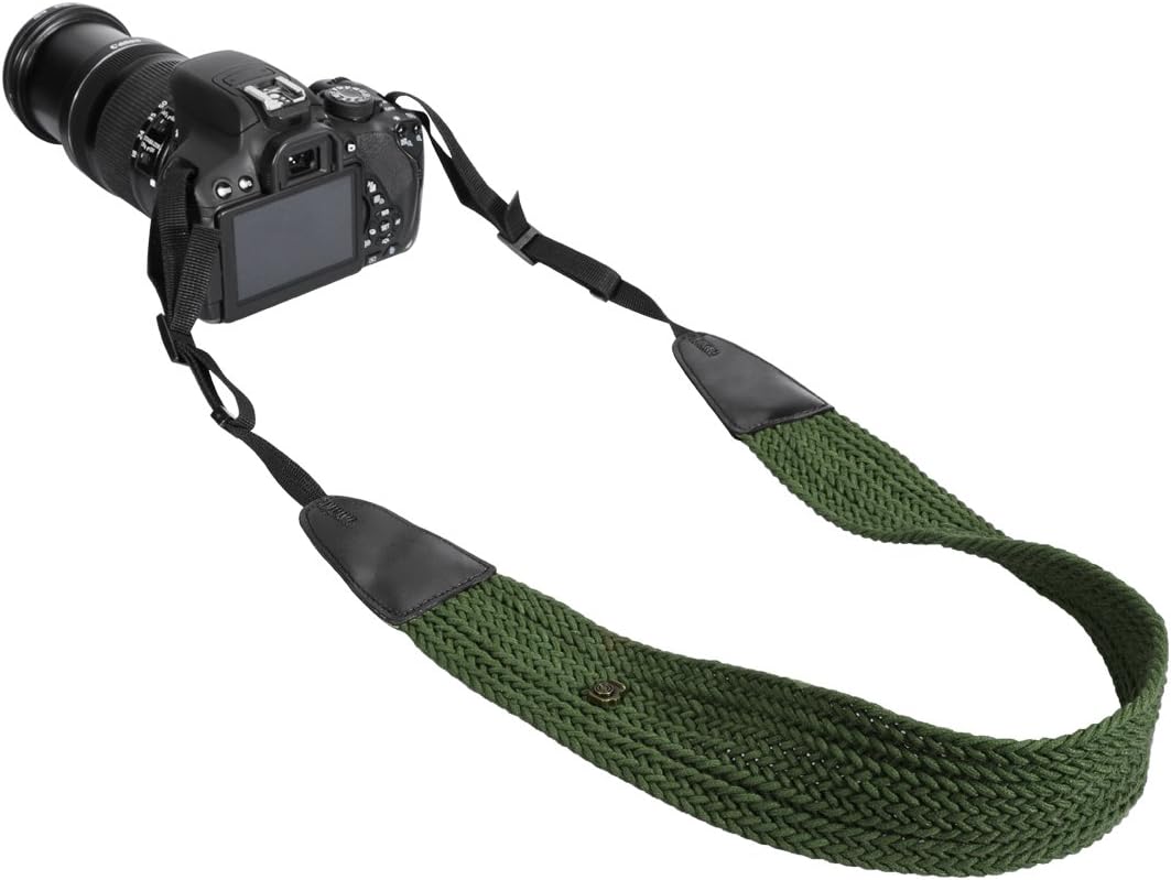 Eggsnow Camera Shoulder Neck Strap Knit Broaden Universal Camera Belt Strap with Connect Buckle for Women Men All DSLR SLR Nikon Canon Sony Olympus Pentax Samsung(Upgraded)-Green