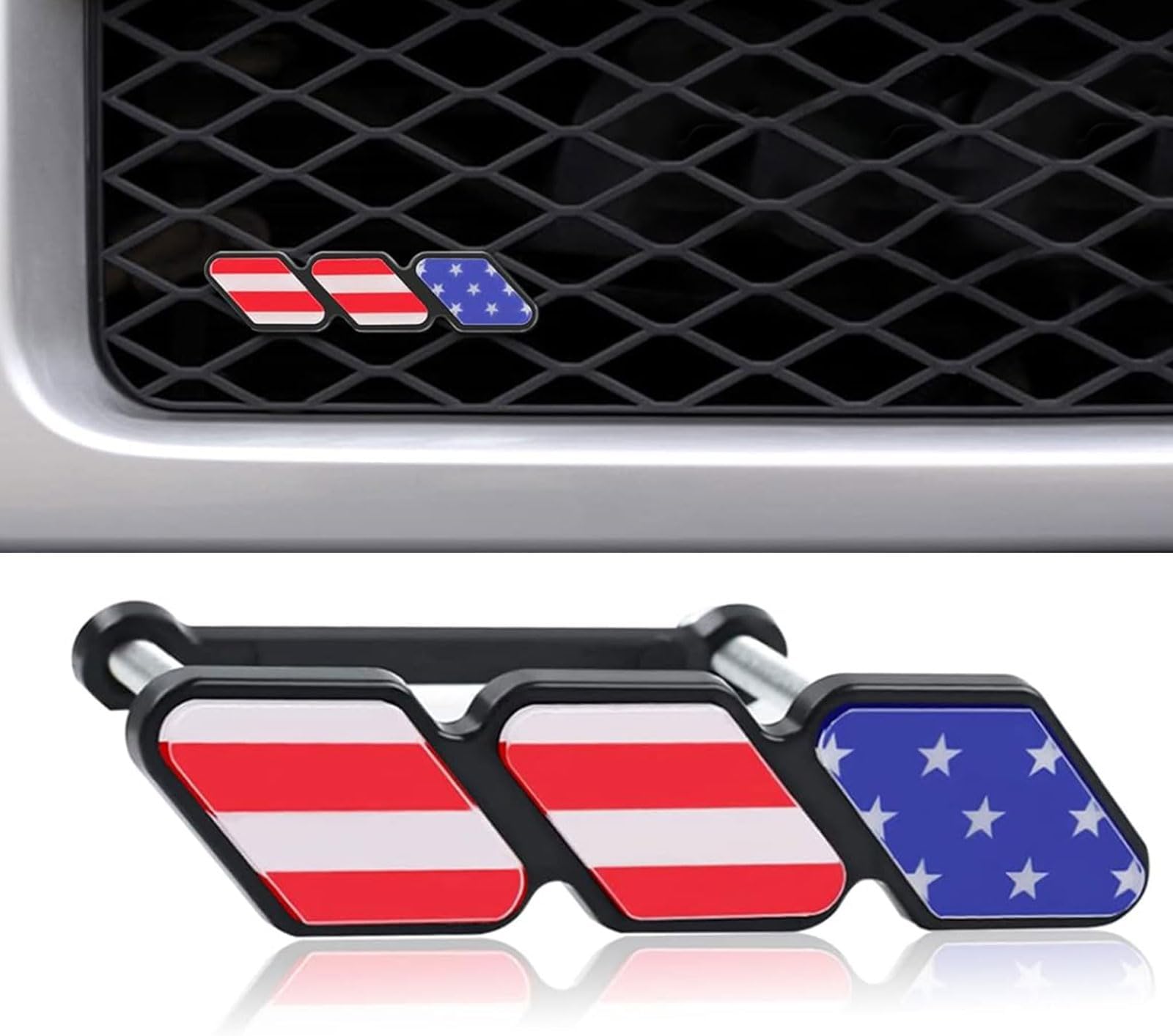 1 PC Car Grille Decoration Badge, Tricolor Badge Accessories, Classic Slotted Grille Decoration, Universal for Most Cars (American Flag #Red)