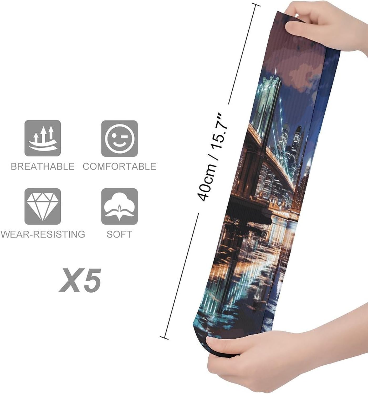 New York Night Knee High Socks Cozy Knee High Socks Soft Mid-Length Sock for All Seasons Daily Wear Adult