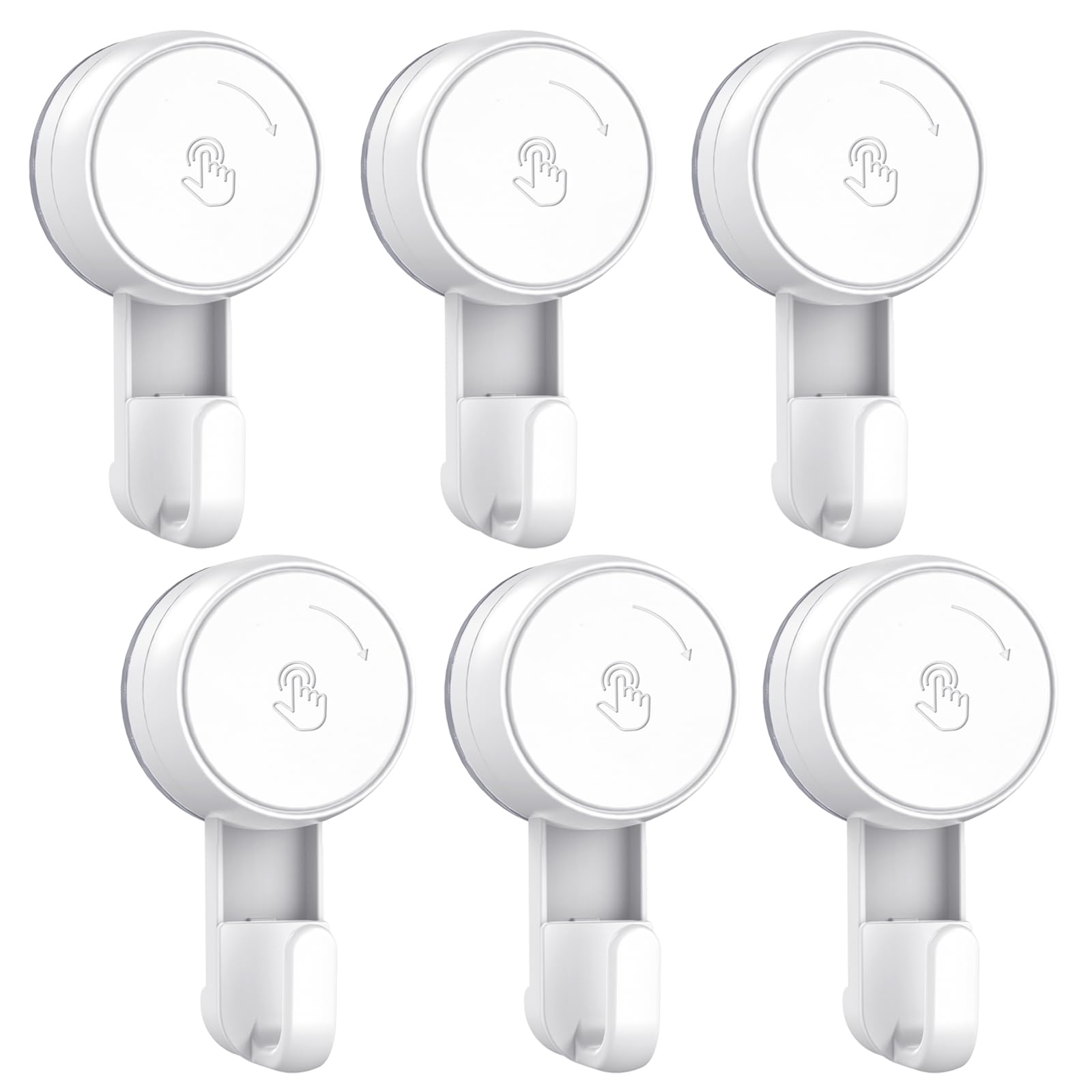 LuxearSuction Hooks Powerful Vacuum, Heavy Duty Shower Hooks Waterproof Suction Cup for Bathroom Kitchen Towel, Robe, Loofah Removable and Reusable Hook for Bags Coat (6Pack)