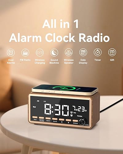 Miniatura 2 de WamGra Reloj despertador digital para dormitorios, radio FM y máquina de sonido de ruido blanco con temporizador, altavoz Bluetooth, reloj