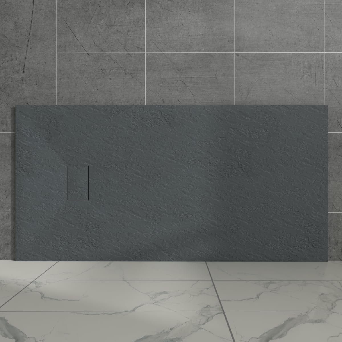 Aquariss Anthracite Rectangular Shower Tray Slate Effect SMC Slip-Resistant Shower Base for Bathroom Enclosures 1700x900mm with Waste