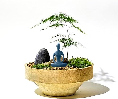 Miniatura 3 de Estatua de postura de yoga, figura de decoración zen, escultura de cerámica azul para decoración de escritorio del hogar, 2.1 x 3.3 pulgadas, 1