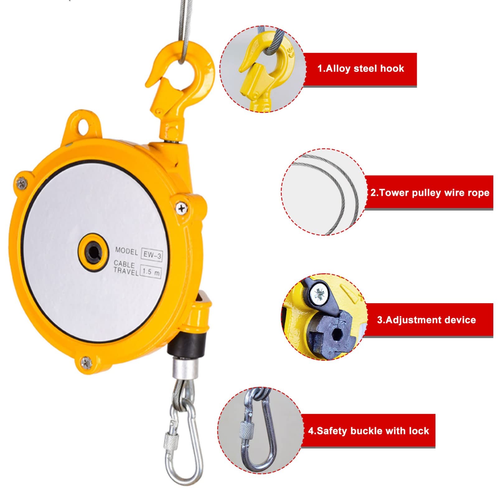 Equilibrador de Resorte Retráctil, Spring Balancer Retráctil con Gancho de Acero Inoxidable, Alta Eficiencia de Trabajo Equilibrador de Resorte para Fábrica Y Taller(Size:1-3kg)