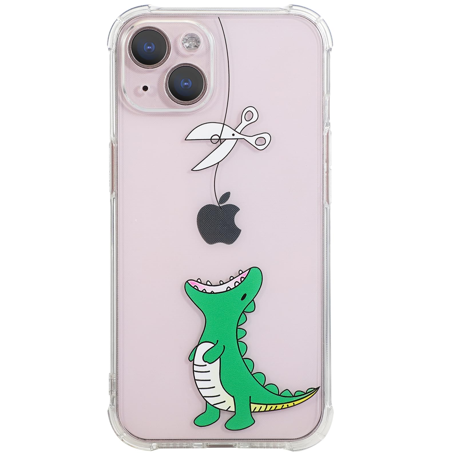 CHEORFAY iPhone 13 Case, Clear Transparent Flexible Soft Silicone TPU Bumper Buffer Shockproof Protective Cover with Cute Funny Pattern Design for iPhone 13 - Dinosaur