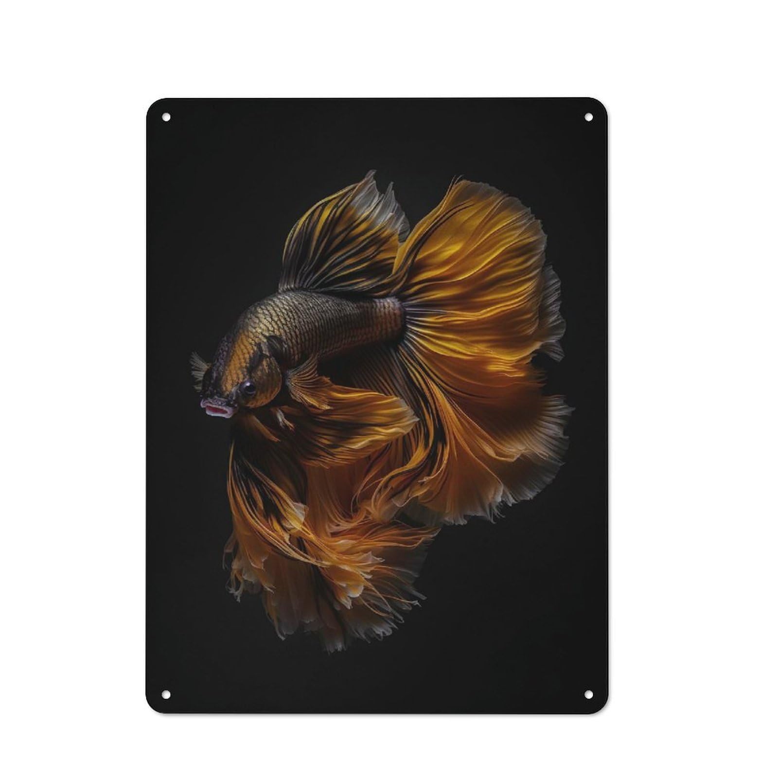 Junmoney Style-20 Betta Fish Gold Balck Shed Style Metal Wall Decor 40X30cm, Tin Sign For Conservatory, Home Bar Or Utility Room