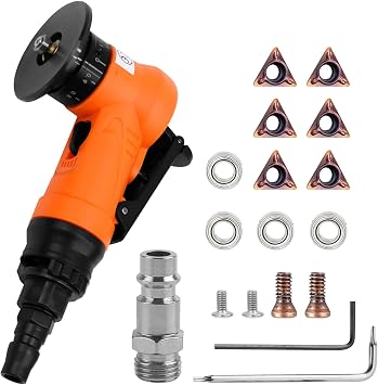Mini Pneumatic Chamfering Machine, 2-in-1 Handheld Air Chamfer Tool Pneumatic Beveling Tool, 45  Arc Corner with 1/4 Inch Air Inlet for Metal Wood Beveling Trimming Deburring R Angle Blades
