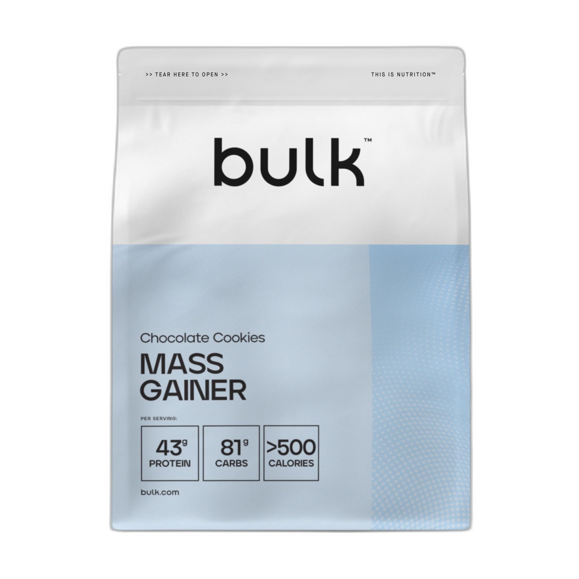 Bulk Complete Mass Gainer, Chocolate Cookies, 2.5kg | 45g di proteine e 5g di BCAA per porzione, Integratore calorico per aumentare la massa muscolare, Facile da miscelare