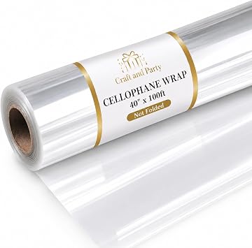 Craft And Party Clear Cellophane Wrap Roll, 40" X 100ft Cellophane, Gift Wrap Roll - Not Folded