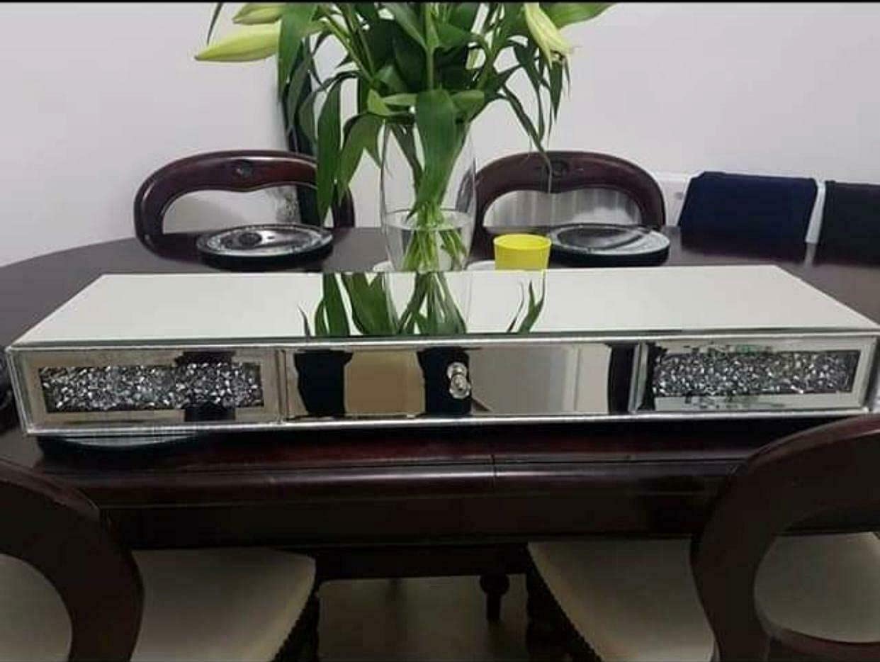 DEENZ Full Mirror Top Crystal Diamond 1 Drawer Shelf Mirror Floating Wall Shelf 80X20Cm Wall Shelf
