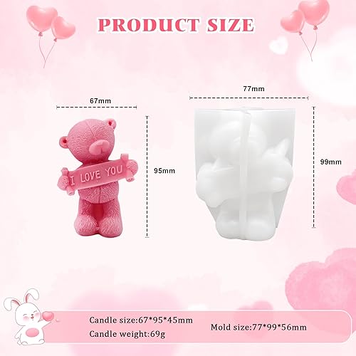 Miniatura 2 de Molde de vela de oso para hacer velas, molde de silicona 3D para el día de San Valentín para fundición de resina, bricolaje de yeso y arcilla