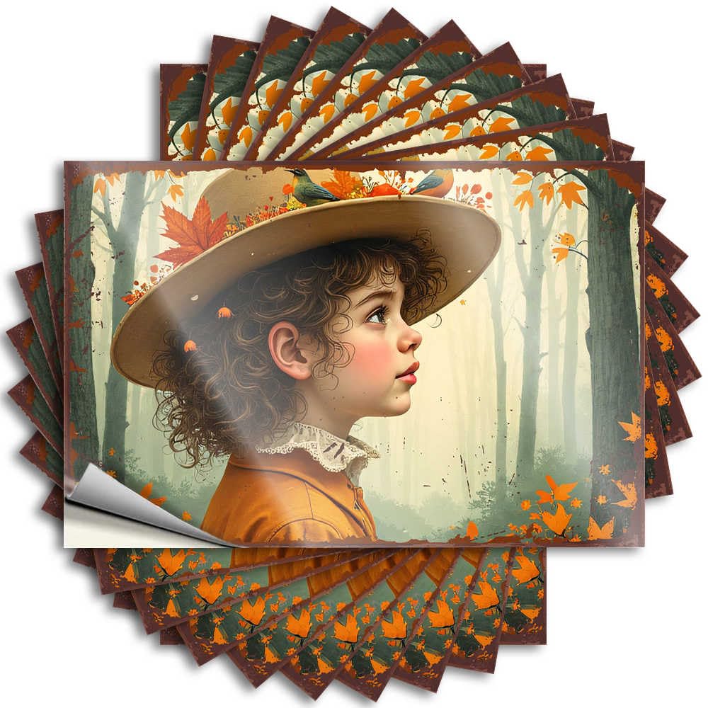Fzfn Colour Coffee Bar Decor Laptop Stickers | Autumn Adventure: A Child's Journey Through The Forest Cozy For Travel Decor(6X9cm)