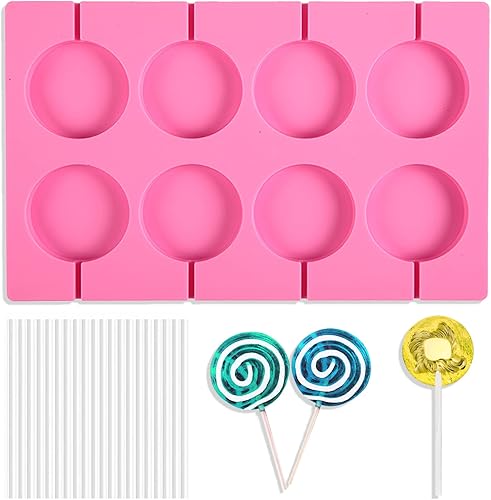 Moldes redondos de silicona de 8 capacidades, antiadherentes para caramelos duros de chocolate, molde de silicona con 20 varillas para caramelos