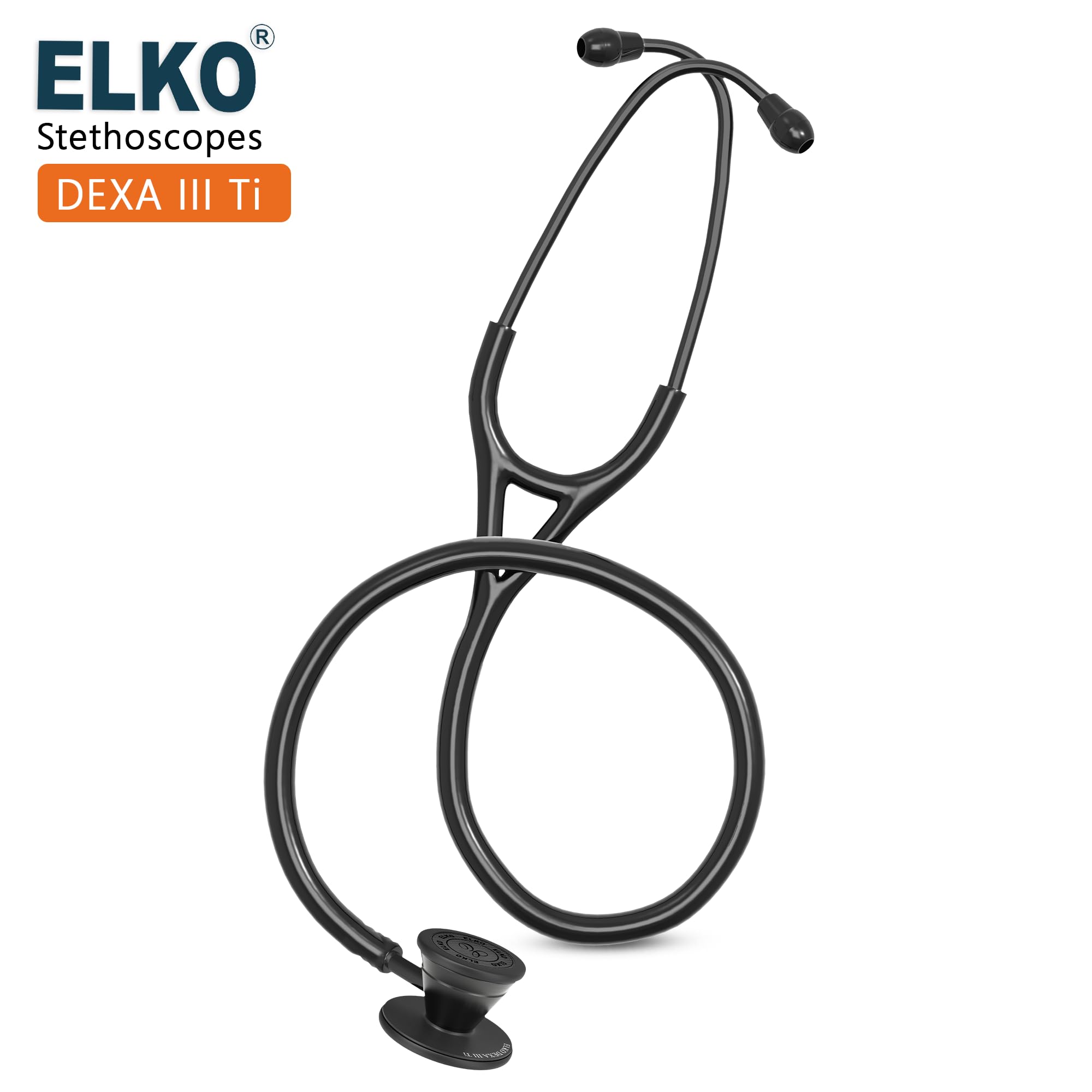 ELKO EL-250 DEXA III Ti Black Edition Titanium dual head acoustic stethoscope | Adult & Pediatric Stethoscope with Double-sided Natural Titanium Chestpiece | Two-Way PVC Tubing | Doctors & Medical Students (BLACK) - Image 3 thumbnail