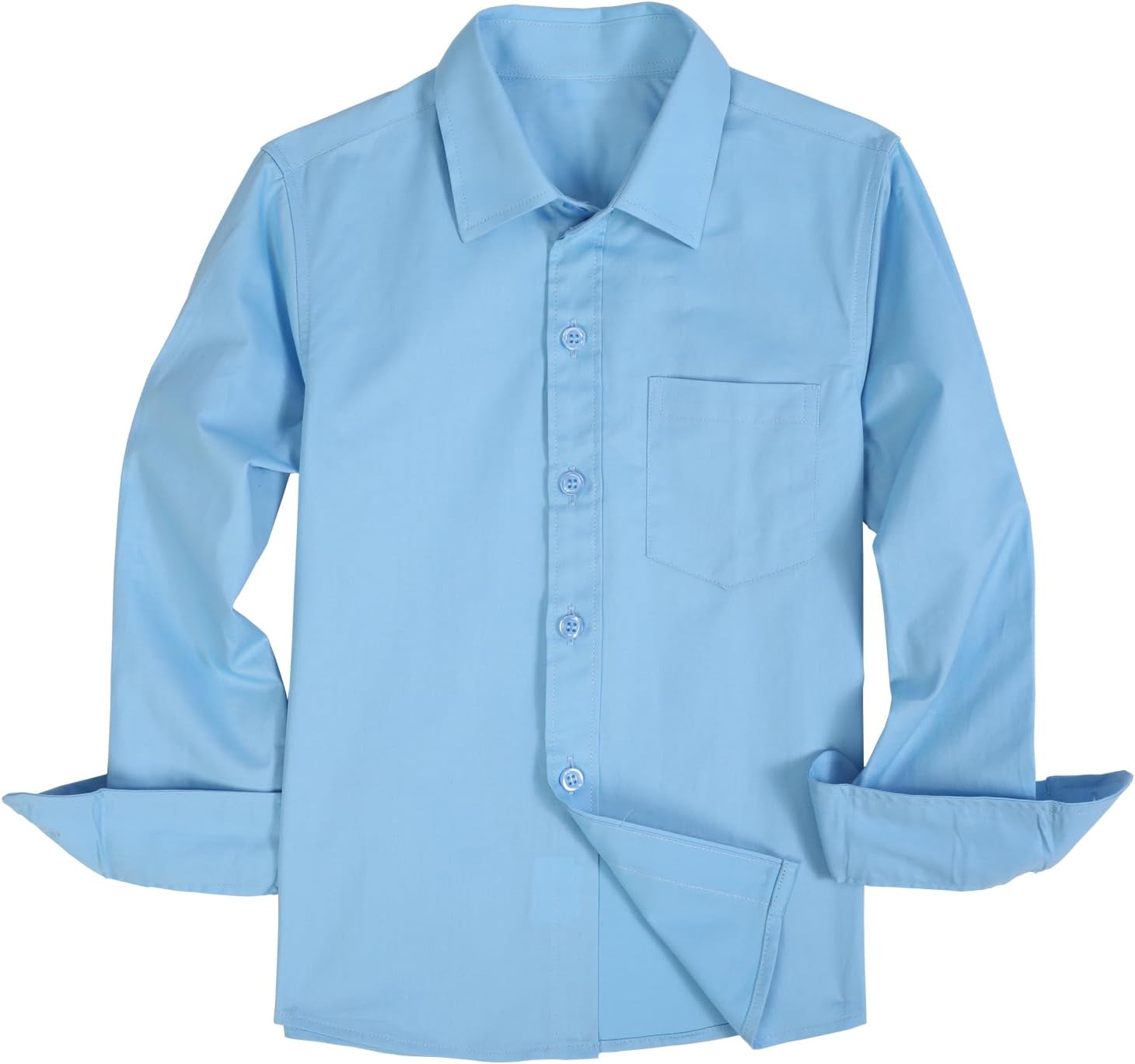 Boys' Long Sleeve Button Down Shirt Solid Collared Shirts with Chest Pocket Button Up Dress Shirt Uniform