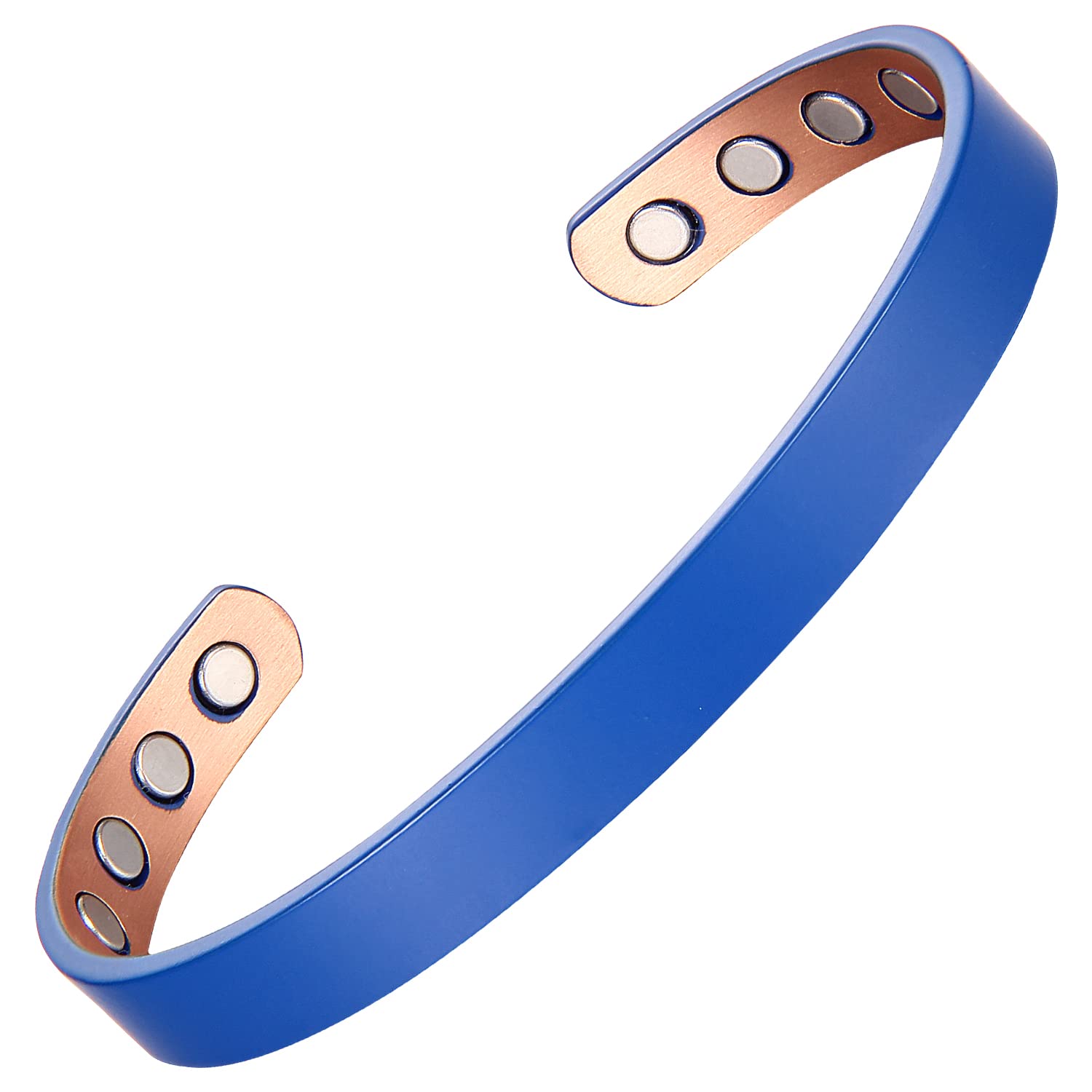 MagEnergy Copper Bracelet for Men and Women, 99.9% Pure Copper Magnetic Bangle with 8pcs 3500 Gauss Magnets,6.8" Adjustable Jewelry Gift(Blue)