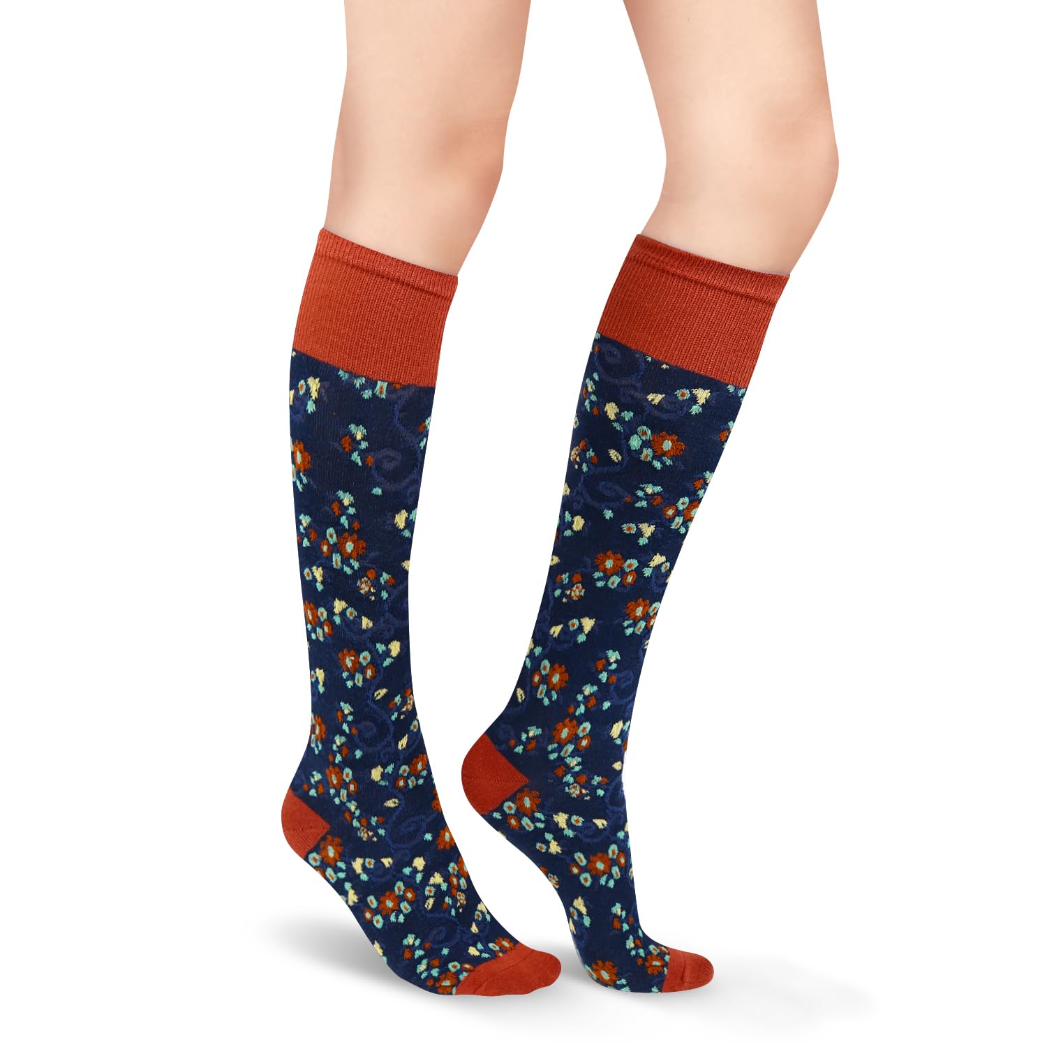 Benefeet Sox Calcetines hasta la rodilla para niñas, bonitos calcetines florales hasta la rodilla, coloridos y coloridos con estampado de flores kawaii, calcetines de algodón para regalo