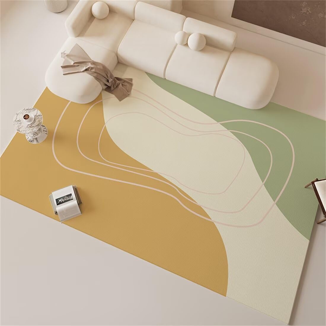 Tapis d'entrée intérieur grand format 120x160 jaune à lignes courbes isolant et doux