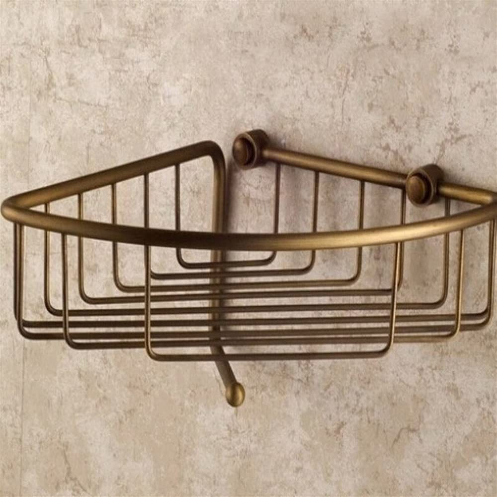 Avqzzuuvn Corner Shower Caddy Bathroom Shelfs Antique Brass Wall Mounted Single Tier Shampoo Shower Towel Storage Basket with