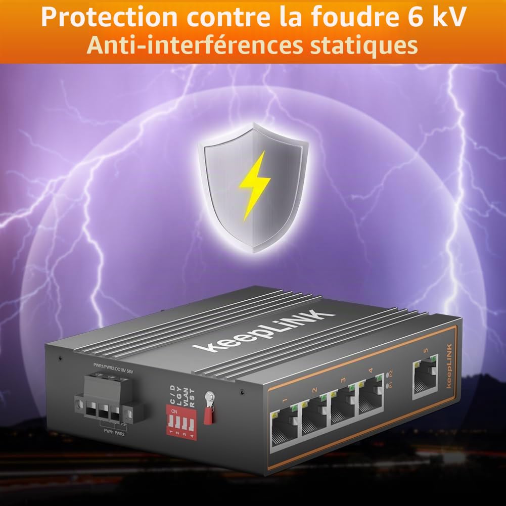 Commutateur PoE pour réseau Industriel Non géré 5 Ports, DIN Rail Mount Fast Ethernet 125 W, température opérationnelle IP40 -30° à 75°C (-22° à 167°F)