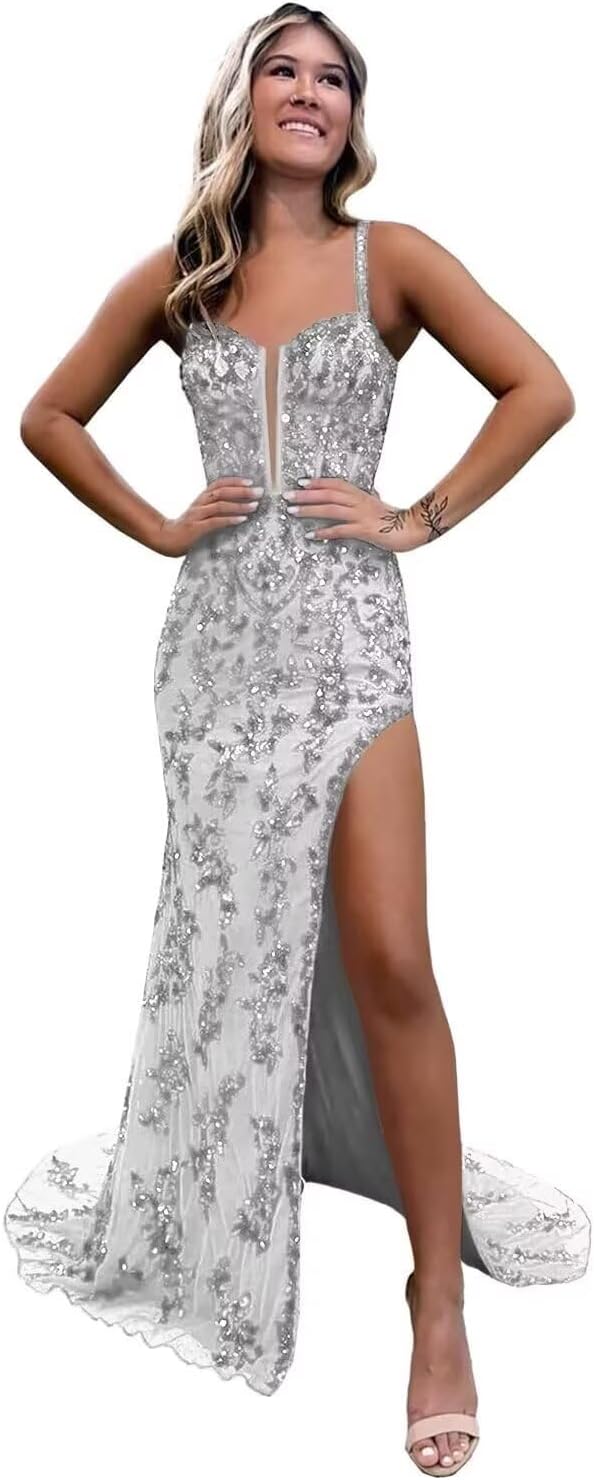 Fivsole Sequin Prom Dresses 2025 with Slit Long Formal Dress Evening Party Gowns