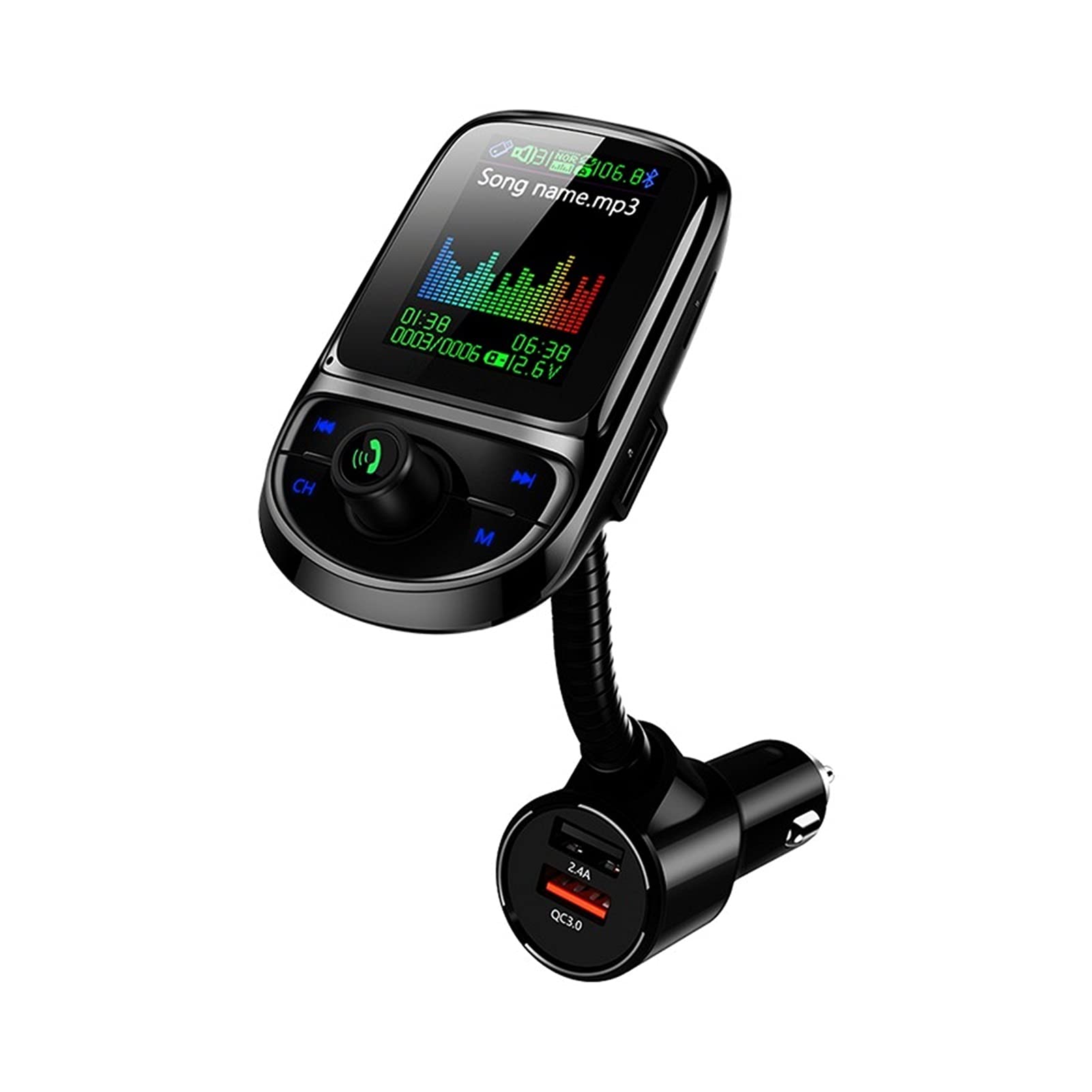Adaptateur Audio Bluetooth Auto FÉMININ Emetteur Couleur Bluetooth 5.0 Modulateur sans Fil Lecteur MP3 QC 3.0 Double USB Diffusion vocale du Chargeur