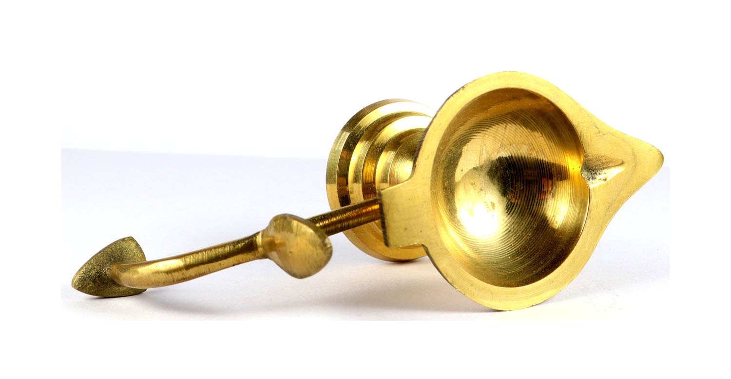 ASHIRWAD Brass Oil/Ghee Aarti Jyot Diya Lamp with Handle Arti for Puja Heavy Sturdy One (2.5 Inch)