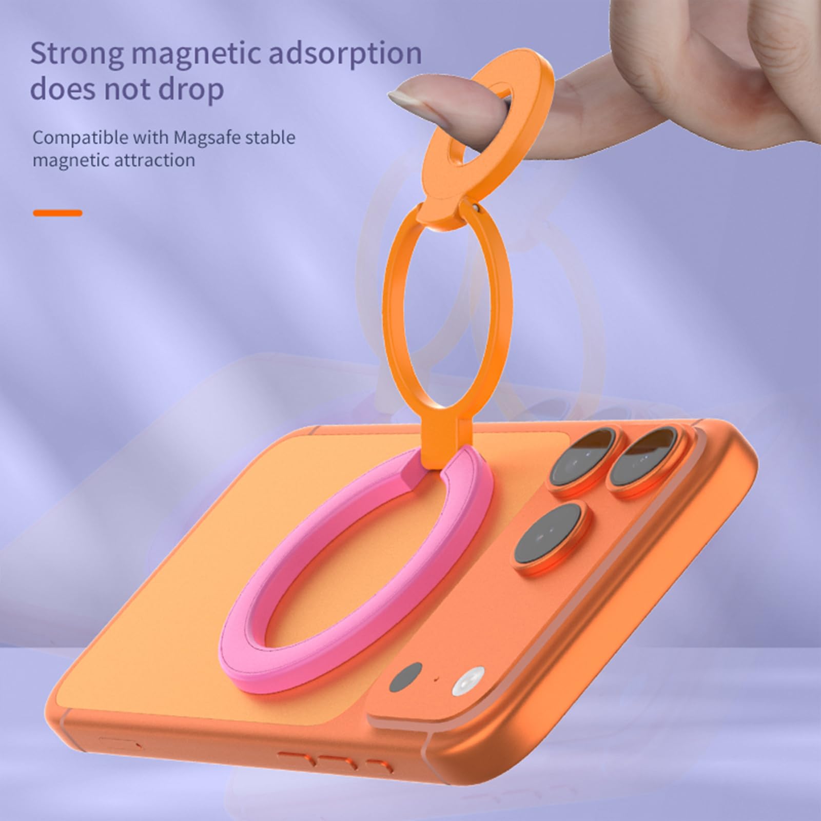Ysnzaq Supporto ad Anello Magnetico Telefono per MagSafe, Supporto Magnetico Bifacciale Rotazione a 360°, Portacellulare Magnetico con Anello Metallico per iPhone, Samsung Android Viola Rosa