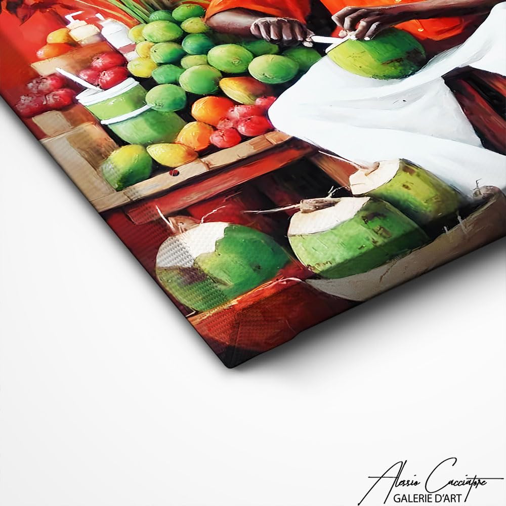 Alessio Cacciatore Quadro caraibico - Cornice decorativa da parete cucina frutta - Stampa su tela orizzontale moderna astratta - Quadro noce di cocco - Poster decorativo da parete rosso (40 x 30 cm)