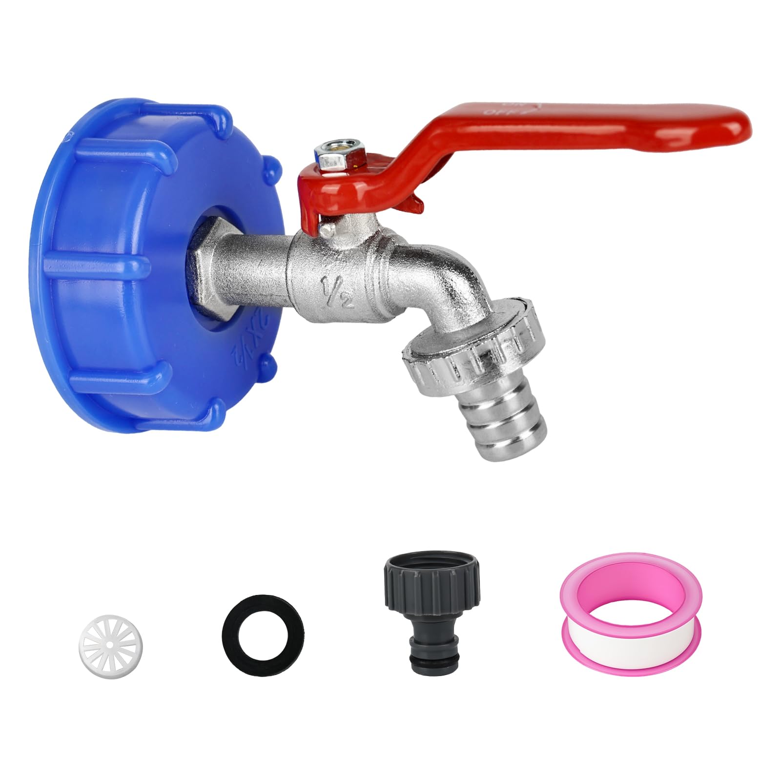 IBC Outlet tap, Faucet Connection, IBC Adapter, IBC Container Accessory with 1/2 inch Ball Valve, 1/2" Faucet, Garden Hose for rainwater Tank, Garden