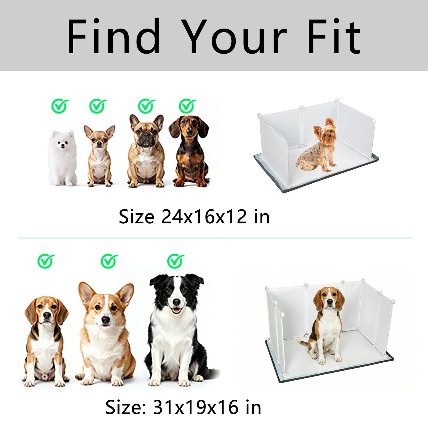 Caja de arena con paredes altas, orinal interior para perros pequeños y medianos, bandeja para almohadillas de orina sin derrames, para la mayoría de almohadillas de entrenamiento, fácil de limpiar