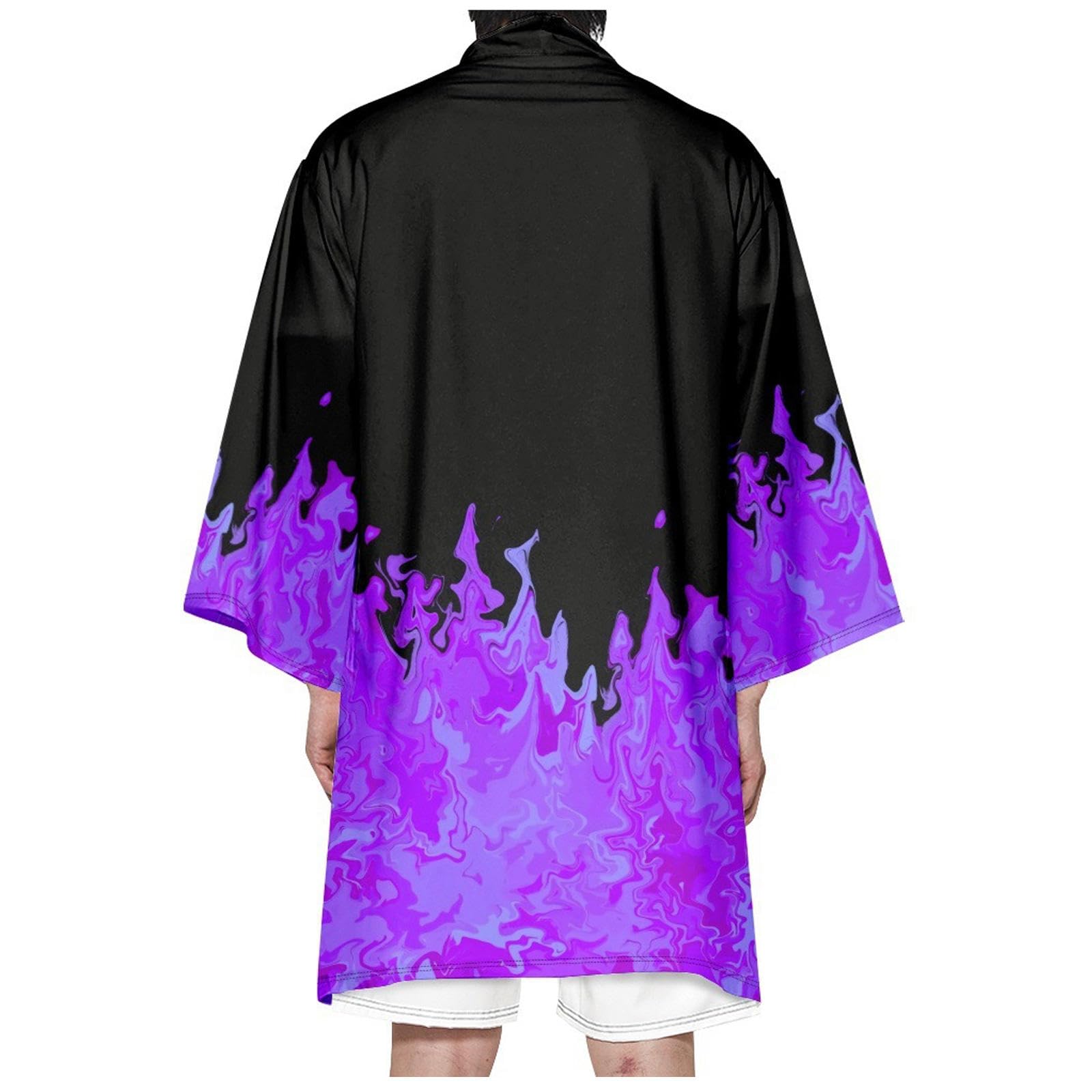 Cárdigan Tipo Kimono Ligero para Hombre, Chaqueta Tipo cárdigan Holgada Japonesa con Mangas 3/4 y Parte Delantera Abierta,Black-XS