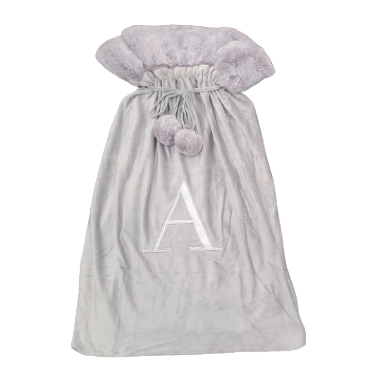 Celebright Grey - A Christmas Sack With Embroidered Letter 'A' - Festive Holiday Décor For A Memorable Celebration - Faux Fur - Grey