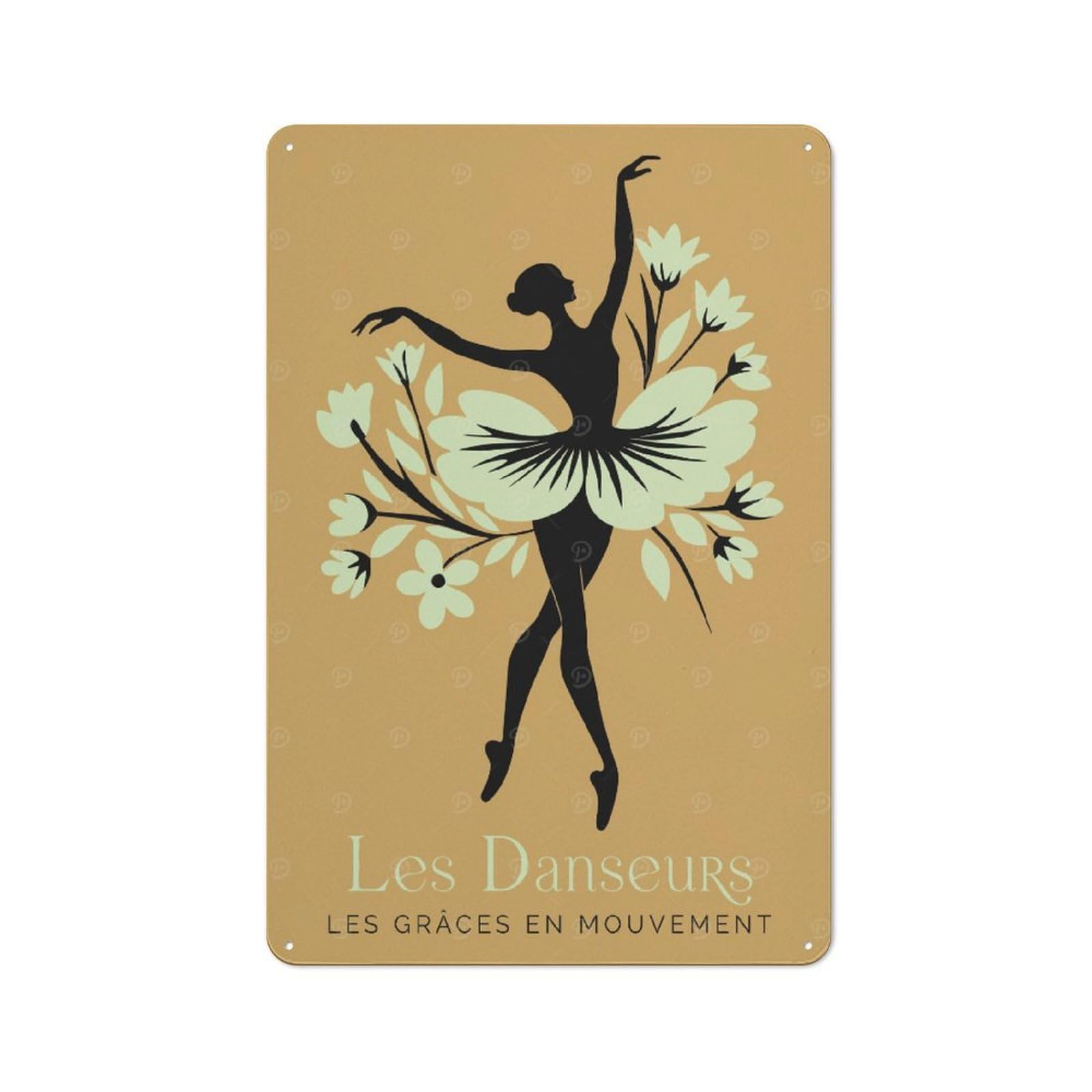 Junmoney Style-7 Metal Gift Sign With Ballet Dancer Silhouette With Floral Tutu Design 30X20cm, Character Room Wall Plaque For Flat, Dorm Room, Lounge Or Cafe