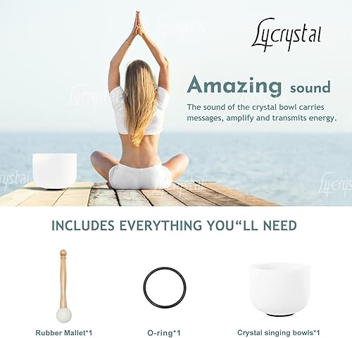 Miniatura 6 de Cuenco de 528 Hz 8 pulgadas con nota C para curación, cuencos de cristal para meditación, chakra raíz con junta tórica y mazo de goma.