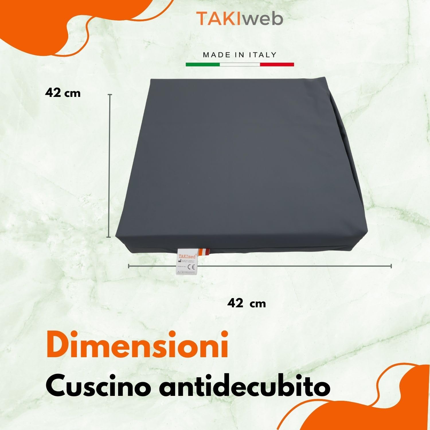 TAKIMED Cojín antiescaras de espuma de poliuretano expandido con funda impermeable con 36 elementos, 42 x 42 x 42 x 8 cm, cojín de decúbito para la prevención de las úlceras de decúbito. (GRIS)