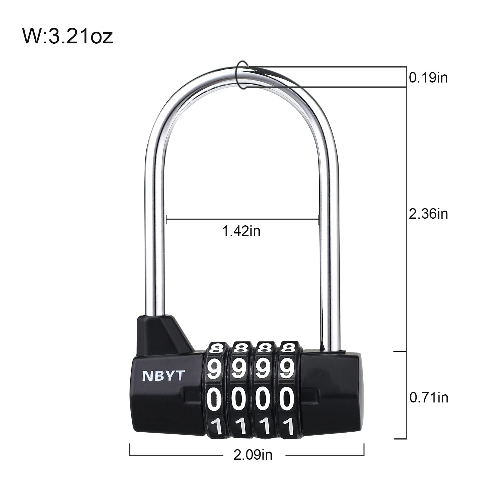 NBYT 4-digit combination padlock, door handle padlock, suitable for lockers, filing cabinets, wardrobes, small fences, sheds, pet door locks. (2.4in (D3/16))