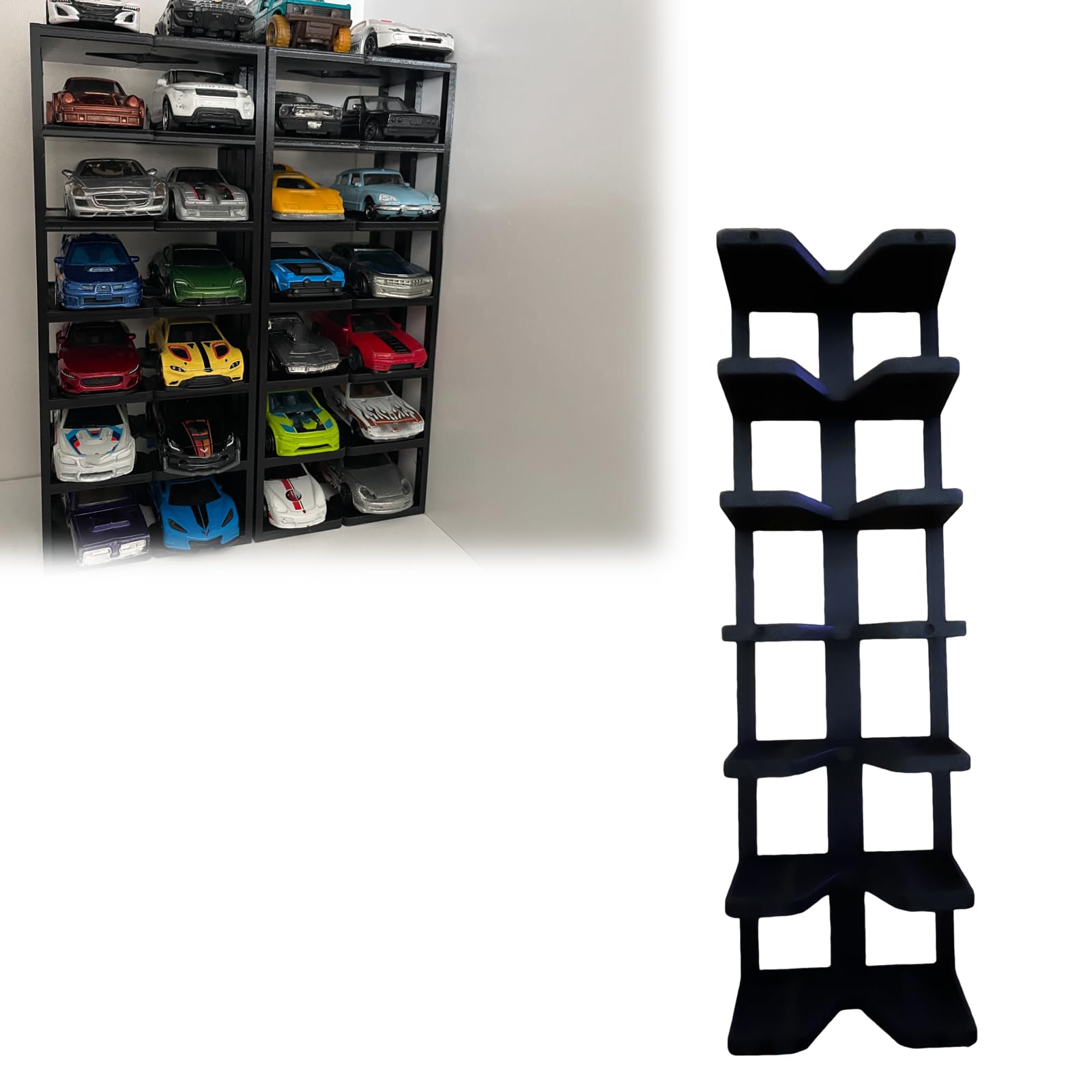 - 14-28 Car Rack Compatible with Hot Wheels, Premium Carbon Fiber Material Durable Display Stand Organizer Storage (Black 14)