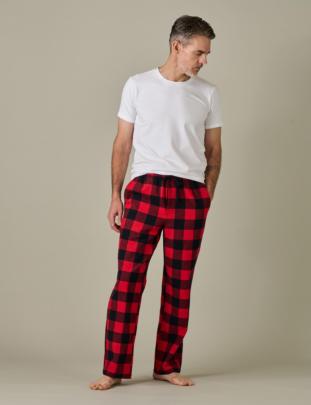 LAPASA Pantaloni Pigiama 100% Cotone Leggero Uomo con Tasche Laterali - Abbigliamento da Notte Pantaloni Tuta Lunghi Casa Relax Scozzesi Quadri Taglie Forti M38