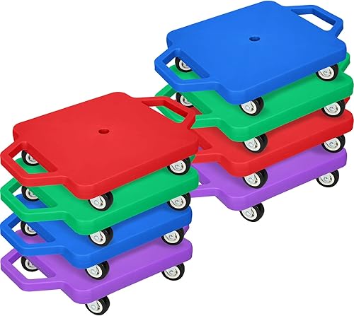 8 piezas de patineta deportiva a granel, ruedas de plástico con asas, scooter plano deportivo para niños, gimnasio, actividades al aire libre,