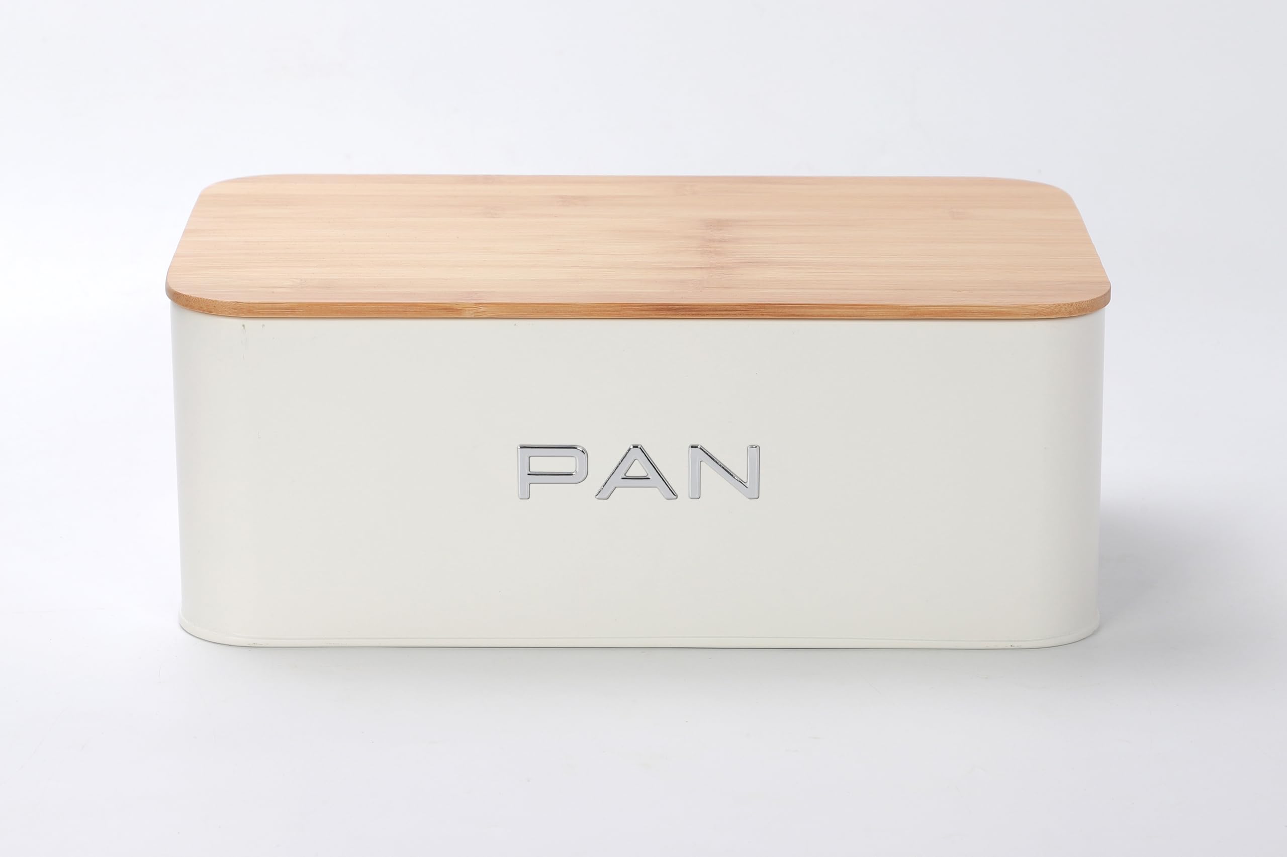 Metal Bread Bins with Bamboo Lid - Modern Kitchen Bread Box - Store Bread Including Cotton Bag - Ventilation Holes - Bread Box - 34 x 19 x 12.5 cm - White