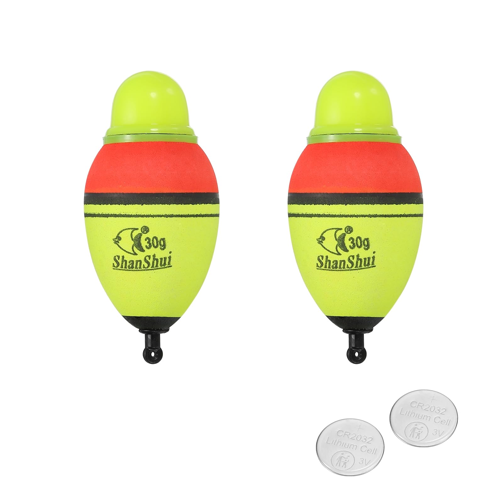 PATIKIL 1.1oz Lighted Fishing Slip Bobbers, 2 Pack EVA Light Up Fishing Float with Battery for Night Fishing, Yellow