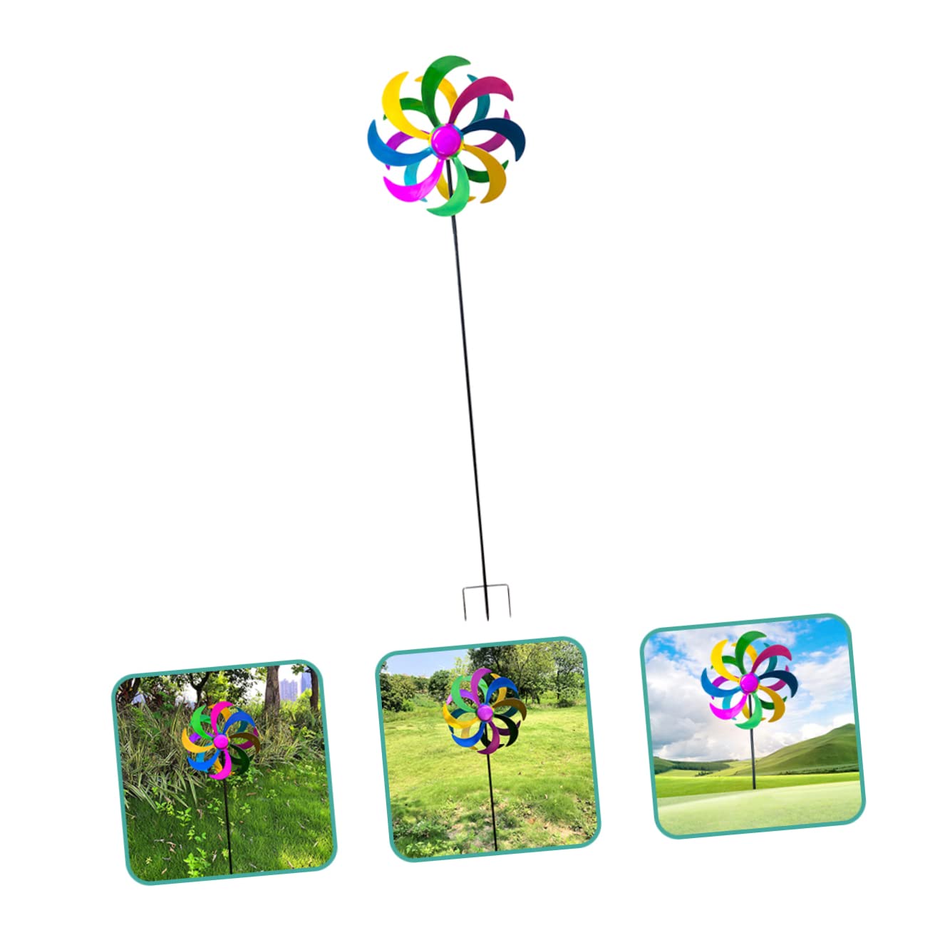 Sosoport Buntes Windmühlenspielzeug 1stück aus Eisen für Garten und Hof | Regenbogen Deko, Schöne Optik, Lebendige Farben, Festliche Stimmung, Outdoor Stake