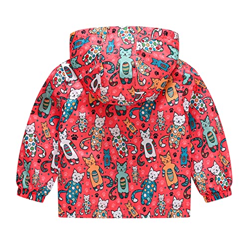 Toddler Boys Girls Cartoon Print Zip Jacket Hooded Trench Lightweight Kids Coats Windbreaker Casual Outerwear (Red, 3-4 Years)2