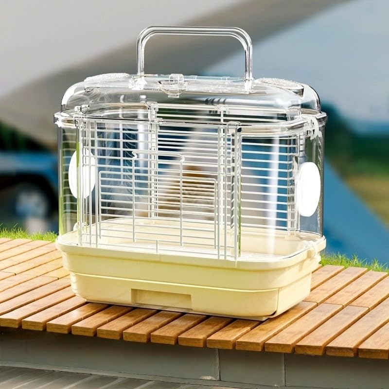 Portable Bird Travel Backpack Cage Breathable Waterproof Design with Cold-proof Fabric Cover, Suitable for Green Cheeks Cockatiels Small Parrots (L(Crystal style),yellow)