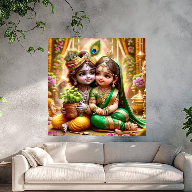 Image of British Terminal Cute little Bal Gopal Baby God Krishna| Kanha Ji | Laddu Lord Makhan Chor Painting Religious Poster for Pregnant Women for wall (matt thin vinyl,sticker,multicolor,unframed)| bj458