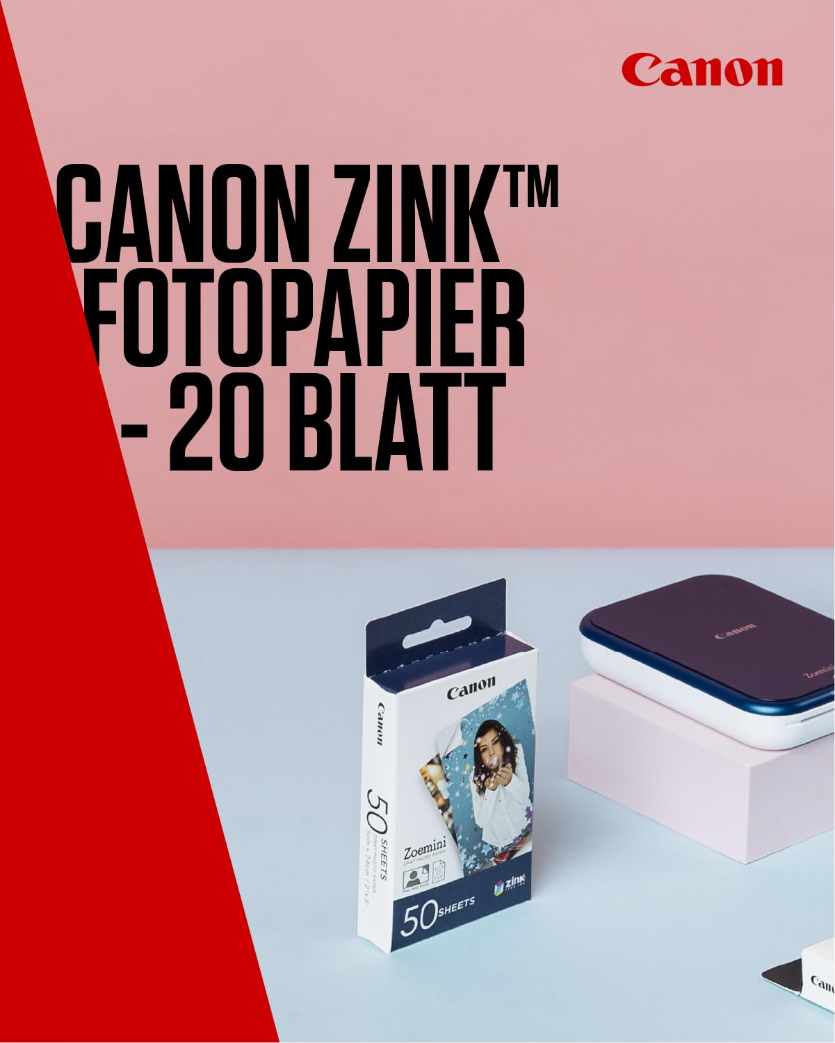 Canon Zink™ Fotopapier – Selbstklebendes 5 x 7,6 cm (2x3") Fotopapier (50 Blatt) – Drucken Sie Handy-Fotos für personalisierte Aufkleber