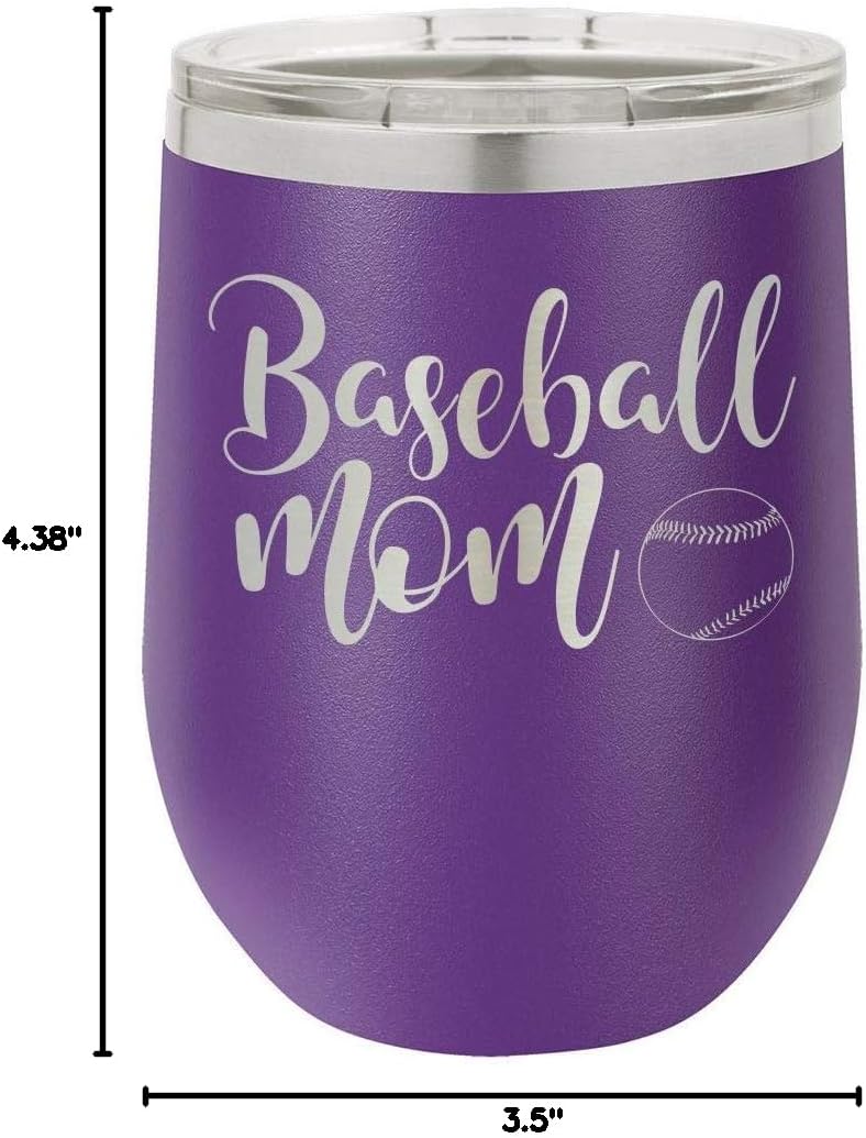BASEBALL MOM PURPLE 12 oz Wine Tumbler with Lid | Laser Engraved Insulated Drink Tumbler With Funny Quotes | Mother's Day Gift Idea | OnlyGifts.com