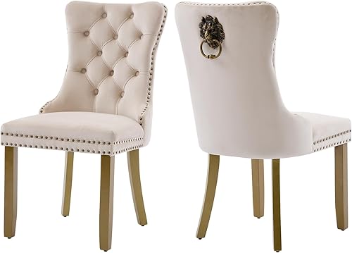 Miniatura 48 de Juego de 6 sillas de comedor marrones, sillas de comedor tapizadas con tela de lino acolchada con capitoné, con respaldo alto, ribete de tachuelas y