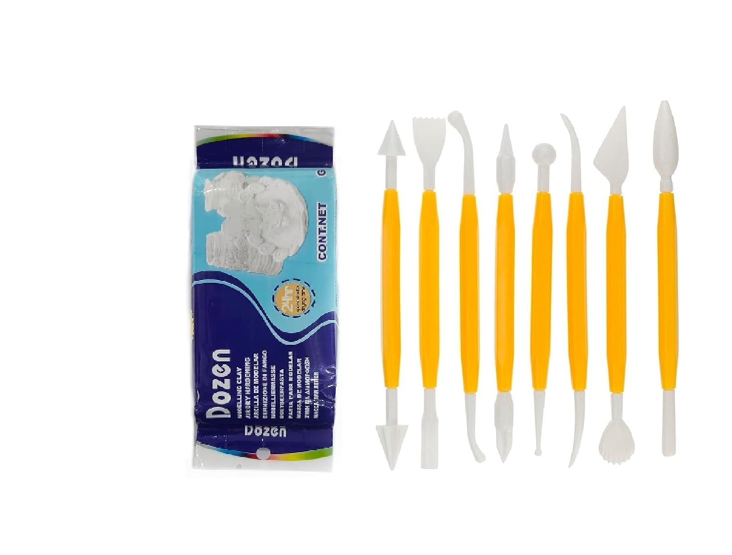 Levin THE NEXT LEVEL IN OFFICE STATIONERY Art Air Dry Clay Mitti for Small Sculptures Idols Murti Making Shilpkar with 8 Double Headed Tools 250 Grams Clay with Sculpting Modelling,White